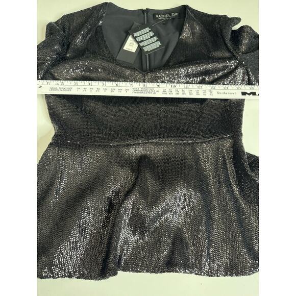 Rachel Zoe Top Sequin Peplum Short Flutter Sleeve Black Size 0 NEW - Picture 8 of 10